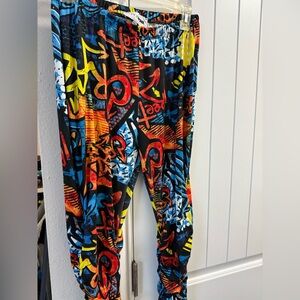 Fashion Nova Graffiti Print Stacked Pants – Skinny Fit, High Stretch – Size L